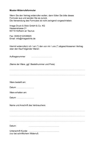 Muster-Widerrufsformular Muster-Widerrufsformular